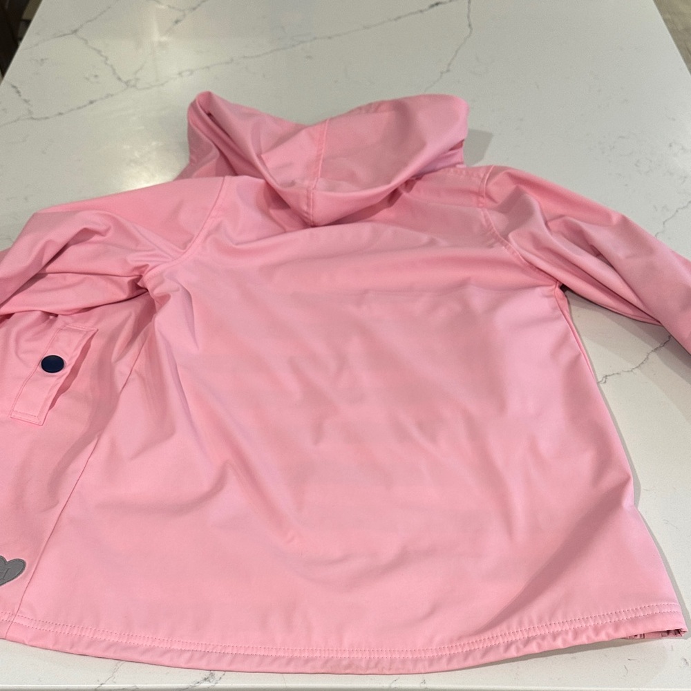 Hatley Pink Kids Hooded Raincoat with Navy Stripe Lining - Picture 8 of 9